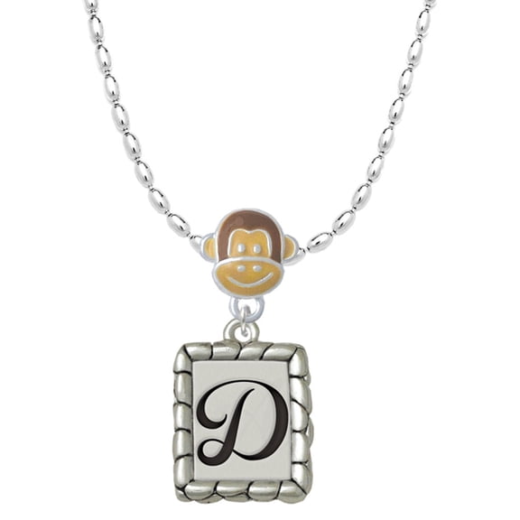 Delight Jewelry Silvertone Pebble Border Initial - D Mia Monkey Charm Necklace