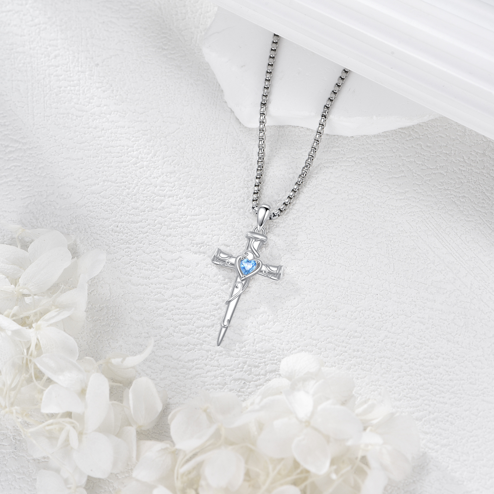 Nail Cross Necklace 925 Sterling Silver Heart Nail Crucifix Pendant Christian Jewelry Gifts for Men Women
