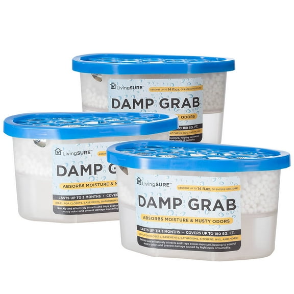 Damp Grab Closet Dehumidifier - Pack of 3, Moisture Control, Fragrance Free, White, 14 oz.