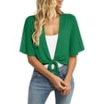 thumbnail image 2 of Lumtrix Womens Shrugs For Summer Cropped Cardigan Short Sleeve Open Front Sheer Shawl Cardigans Lightweight Chiffon Bolero Dark Green M, 2 of 7