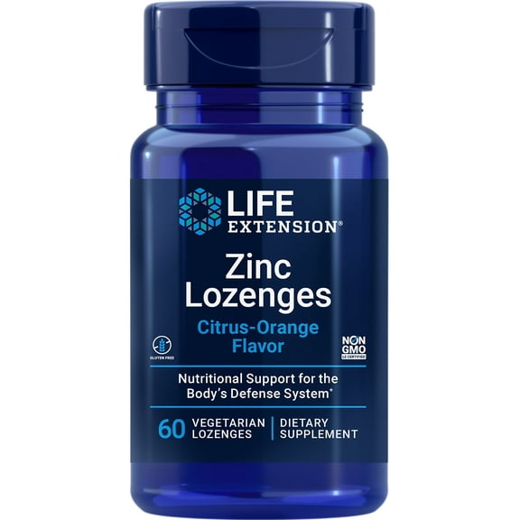 Life Extension Zinc Lozenges, zinc oxide, zinc gluconate, tasty fast-acting immune support, gluten-free, non-GMO, vegetarian, 60 lozenges