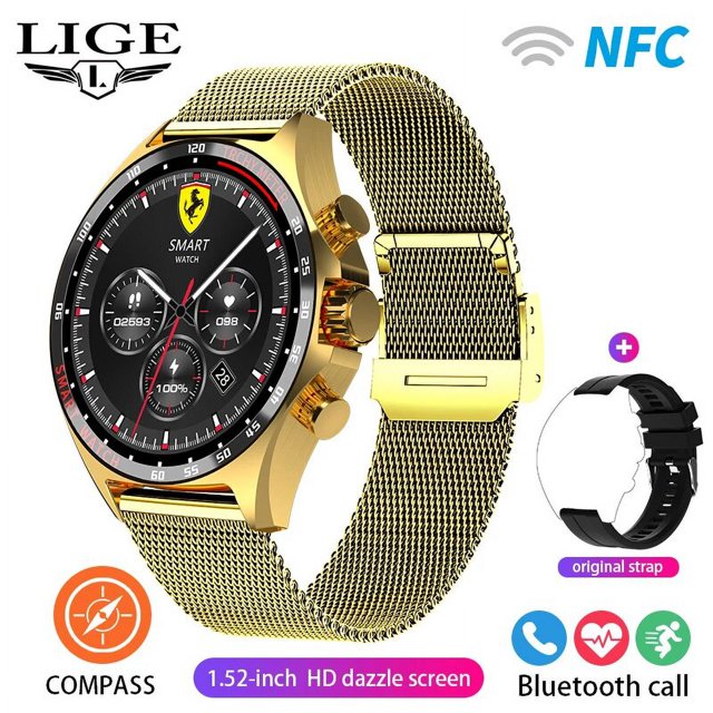 GPS New Smart Watch Men Outdoor Compass Sports Fitness Bracelet Bluetooth Call Clock Waterproof Smartwatch For Android IOS mesh gold_5 GPS Sport Track