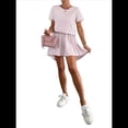 thumbnail image 3 of Vestidos de Verano A Rayas para Mujer 2025, Cuello Redondo, Corta, Bloque de Color, Vestido Informal Tipo Camiseta, Corte A. Rosa M, 3 of 9