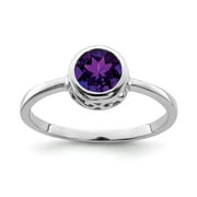 Sterling Silver Polished Amethyst Round Ring - Ring Size: 6 to 8