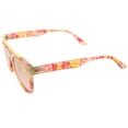 thumbnail image 4 of zeroUV Female Women's Floral Metal Brow Bar Colored Mirror Lens P3 Round Sunglasses 50mm (Pink-Floral / Pink Mirror) - 50mm, 4 of 5