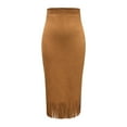 thumbnail image 5 of Women's Faux Suede Fringe Trim Skirt High Waisted Pencil Dressy Midi Skirts Vintage Tassell Long Skirt for Fall Winter, 5 of 6
