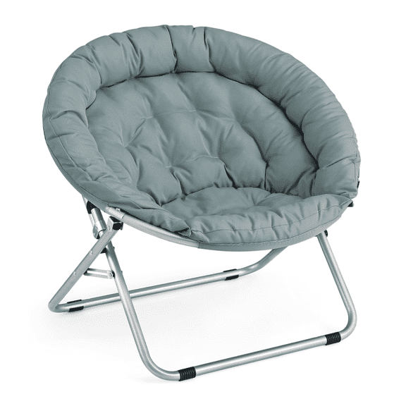 SKTPI Round Folding Saucer Chair for Bedroom Living Room Dorm Foldable Metal Frame Comfy Soft Lounge Lazy Cozy Moon Chair for Teens(Teal Blue)