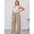 thumbnail image 3 of SHOWMALL Plus Size Women's Wide Leg Lounge Pants with Pockets Wheat 3X Lightweight High Waisted Adjustable Tie Knot Loose Trousers, 3 of 9
