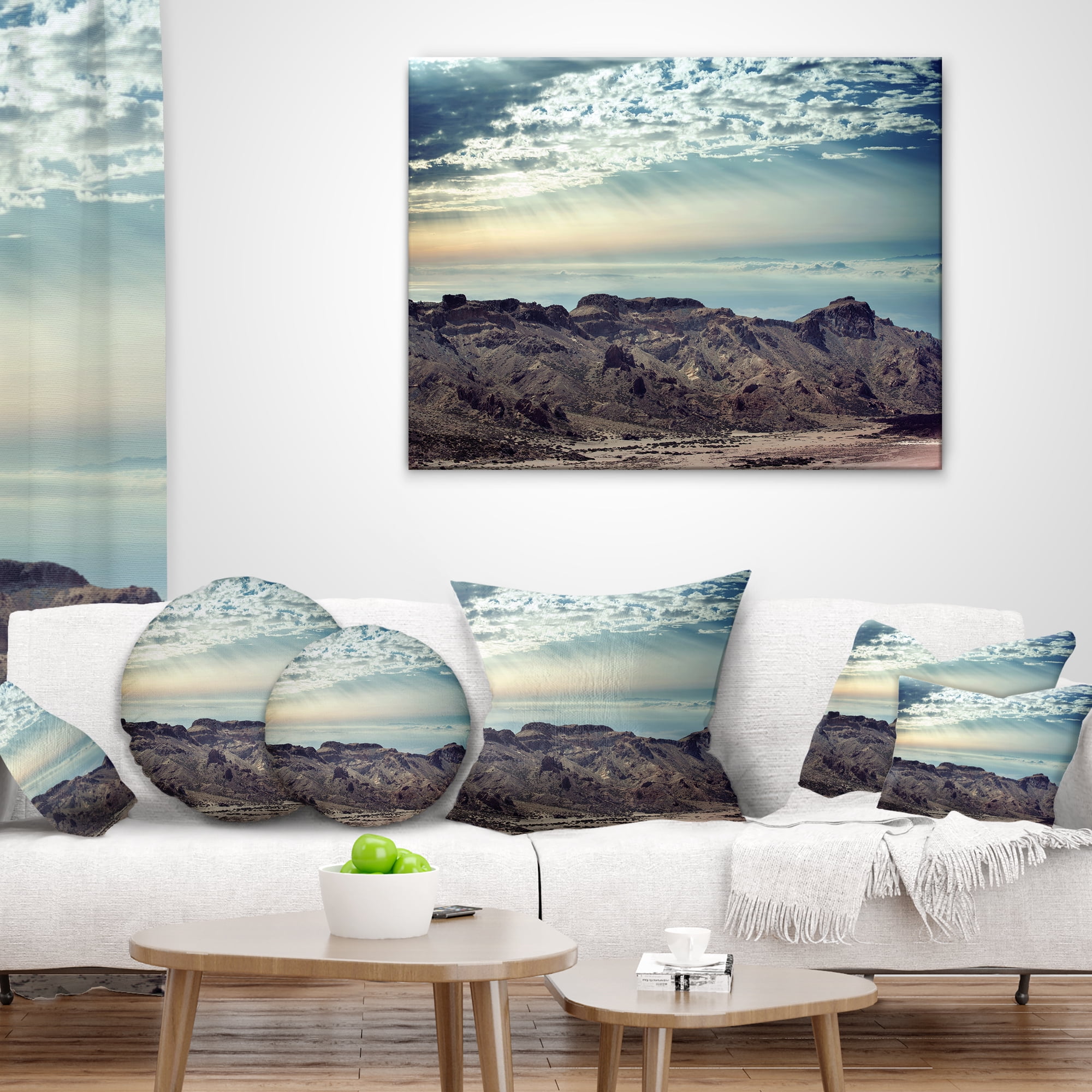 Designart Remote Mountains in Morning - Contemporary Throw Pillow - 18x18