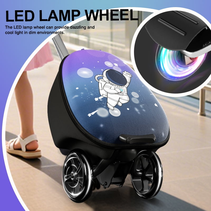 Datingday 2-in-1 Kids Scooter Luggage with LED Light-Up Wheels | Adjustable Handle | Airplane Approved Carry-On for Ages 5-12 | Foldable & Lightweight Travel Suitcase，Blue