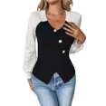 thumbnail image 2 of Suéter de Otoño para Mujer, Larga Tipo Farol, Corte Entallado, Tejido de Punto, Cuello en V y Botones. y Negro L, 2 of 10