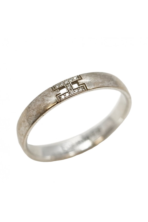 Pre-Owned Hermes Herms Ever Hercules Ring, 18K White Gold with Diamonds, #62, Men's (Good)