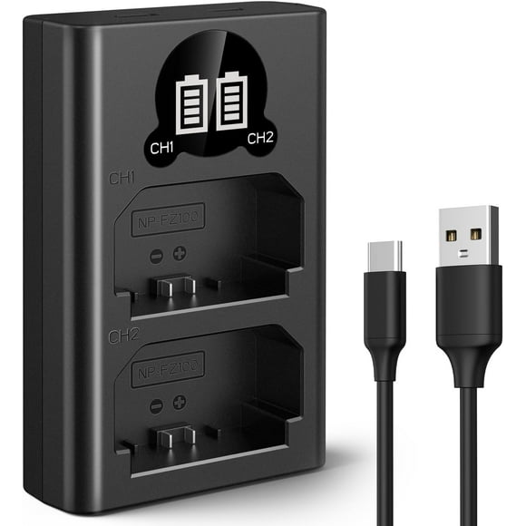 ERDS-NP-FZ100 Charger, Dual-Slot Battery Charger with LCD Display for Sony A7iii, A7iv, A7cii, A7R3, A6700, A9, A6600, A7R IV, A7siii Batteries