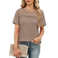thumbnail image 4 of Ronuti Women's Tops Casual Scoop Neck Short Sleeve Waffle Knit Hollow Out Shirts Loose Tunic Tops Blouses, 4 of 10