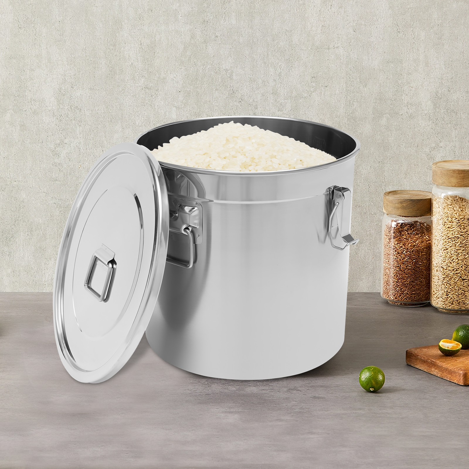 5.5Gal 304 Stainless Steel Food Storage Containers, 710oz Large Airtight Canister for Kitchen Flour Storage Container Metal Bucket with Lid for Rice, Flour, Grain, Coffee (21L)