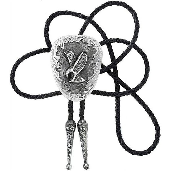 Vintage White Crack Triangle Bolo Tie for Men with Silver Bolo Tie Tips