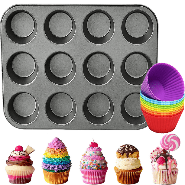 Silicone Muffin Pan Cupcake Set Regular 12 Cups Muffin Tin, Nonstick
