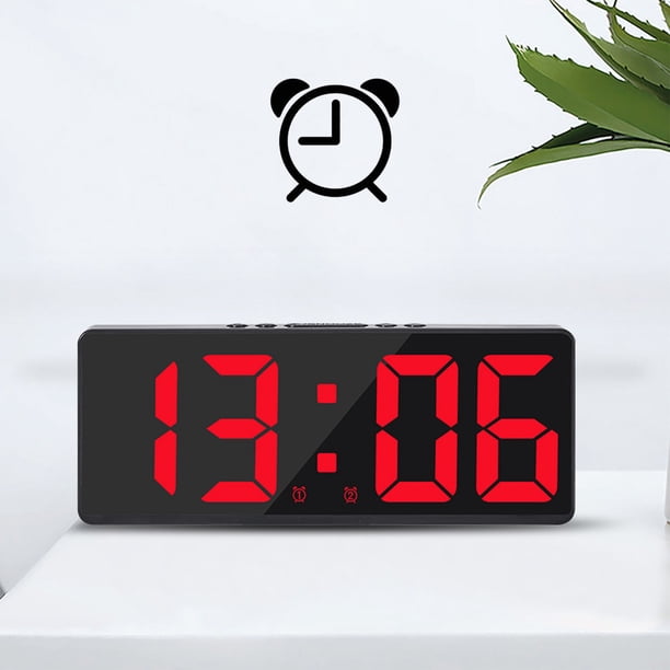 Reloj despertador digital Simples LED con pantalla digital grande, reloj despertador de moda, totalmente funcional, para escritorio, mesita de noche, estudio, cocina, reloj con marco negro.