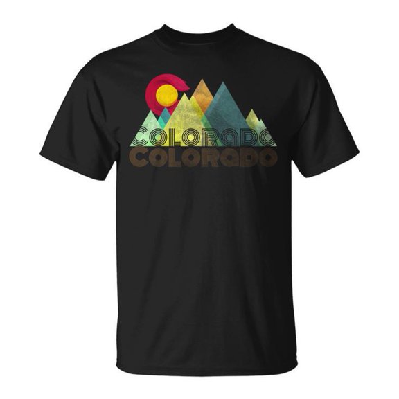 Vintage Retro Colorado Flag Mountain Graphic Cotton T-Shirt Unisex Adult Soft Breathable Tee Casual Wear Comfortable Everyday Outfit, Size 4XL, Color Black