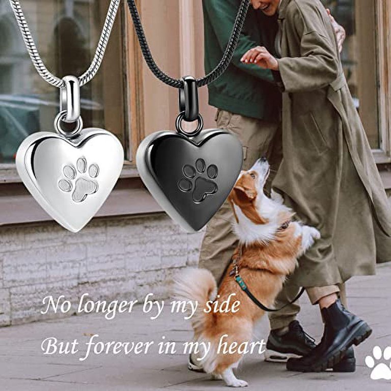 Pet Memorial Necklace - Stainless Steel Dog Paw Print Heart Cremation Jewelry For Ashes, Keepsake Pendant For Women, Gift For Pet Loss