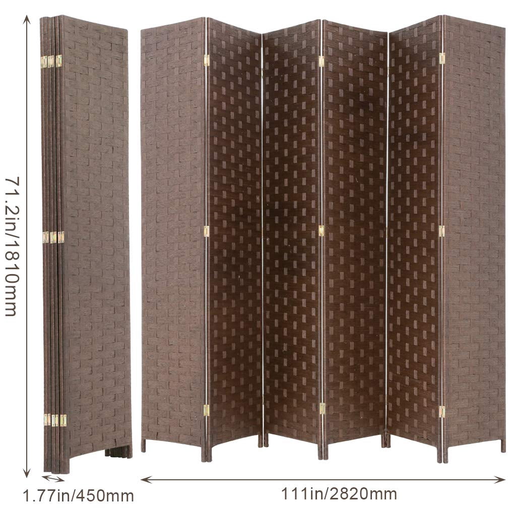 6 Panel  Room Dividers Folding Privacy Screen Partitions Room Dividers Wall Foldable Screen Portable Wood Mesh Woven Design Room Separator Screen for Home Office Bedroom Living Room, Brown