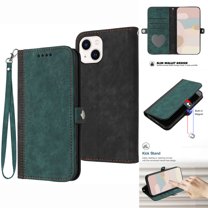 Mantto Wallet Case for iPhone 14 Plus, Premium PU Leather Luxury Soft Silicone Shockproof Anti-Drop Case with Kickstand Magnetic Button Wrist Strap Handbag Card Slots Holder Cute Folio Case,Darkgreen