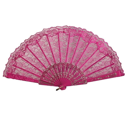 

iOPQO room decor Chinese Style Dance Wedding Party Lace Silk Folding Hand Held Flower Fan home decor