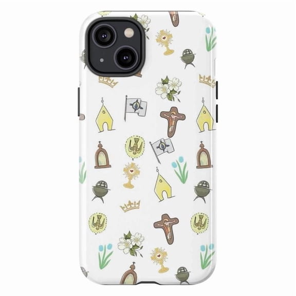 Catholic Symbols Phone Case, Religious Icon Pattern Design, Faith-Inspired Artistic iPhone Cover for iPhone 17 16 15 14 13 12 11 Plus Pro Max Mini