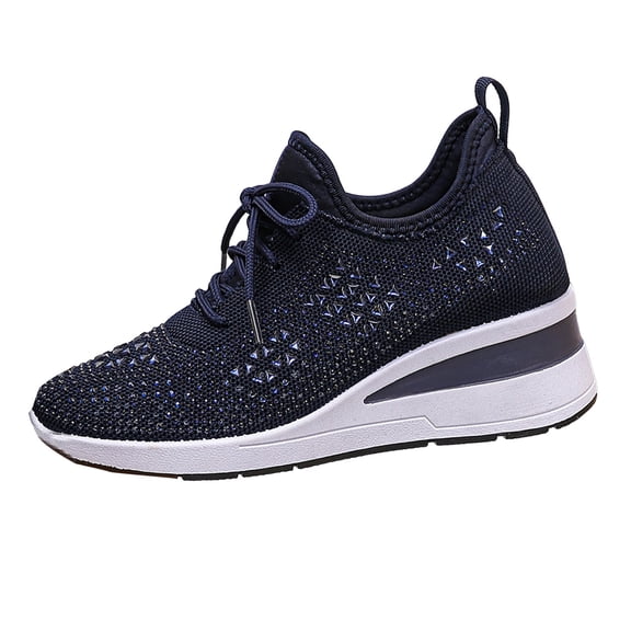YLYL Women's Wedge Sneakers Glittery Rhinestone Lace up Slip on Fashion Casual Walking Tennis Shoes