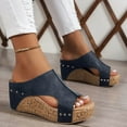 thumbnail image 4 of TANGQIOP Women'S Wedge Platform Slides Peep-Toe Sandals Casual Solid Leather Slip On Trendy for Beach Vintage Outdoors Navy 42, 4 of 9