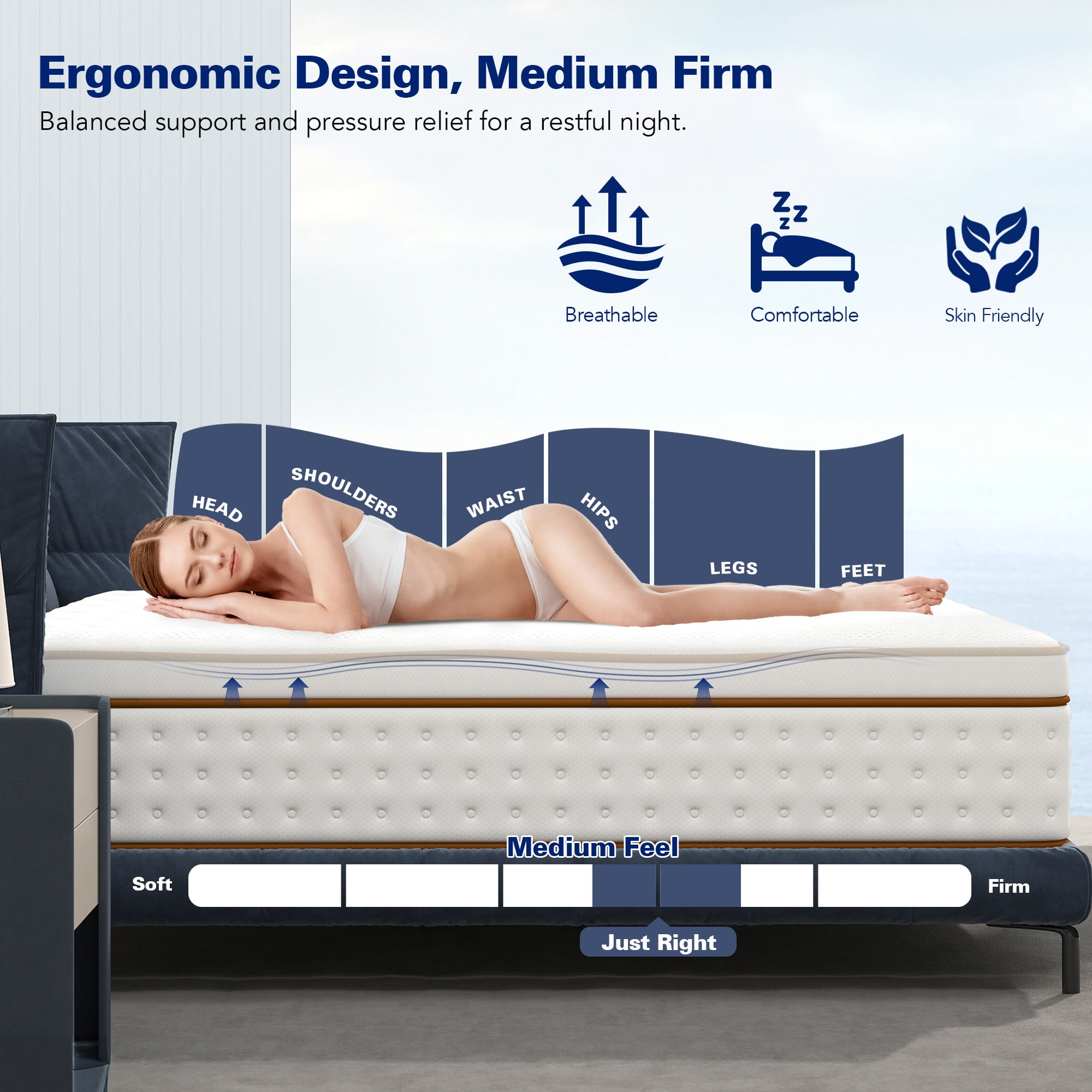Focalsweet 10" Queen Hybrid Mattress with Euro Top for Adult and Kids