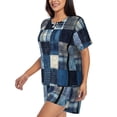 thumbnail image 2 of Goofa Indigo Patchwork Quilt for Womens Cotton 2 Piece Pajamas Set Classic Short Sleeve Pjs Set Soft Button Down Sleepwear Loungewear-X-Large, 2 of 7