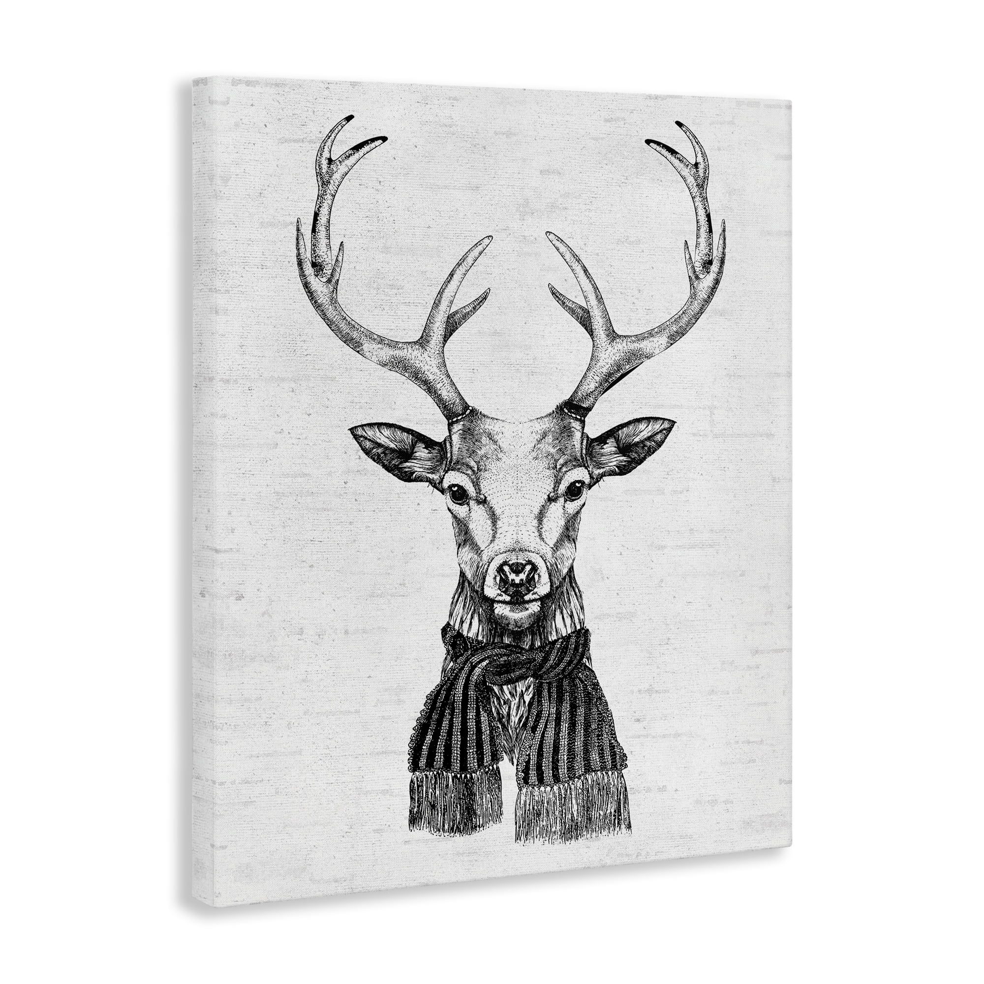 Stupell Industries Monochrome Holiday Deer Animals & Insects Painting Gallery Wrapped Canvas Art Print Wall Art, 36 x 48