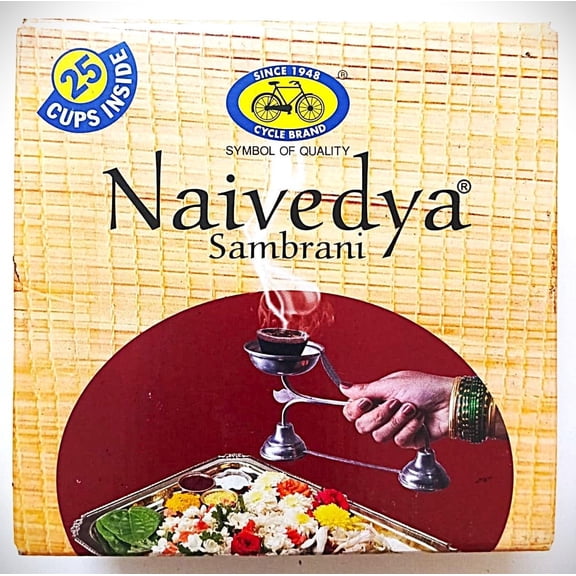 Cycle Pure Naivedya Sambrani Dhoop Cups for Pooja, Natural Guggal Dhoop, 25 Cups with Burner Plate, Brown, Sandalwood Scent