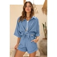 thumbnail image 5 of Ekouaer Waffle Knit Lounge Sets for Women Short Sleeve Pajamas Button Down Pjs Oversized Loungewear Shorts Set, 5 of 7