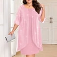 thumbnail image 2 of Erwazi Summer Dresses for Women Pleated Solid Plus Size Crew Neck 3/4 Sleeve Knee Length Dress Shiny Trendy Style Daily Dresses, 2 of 7