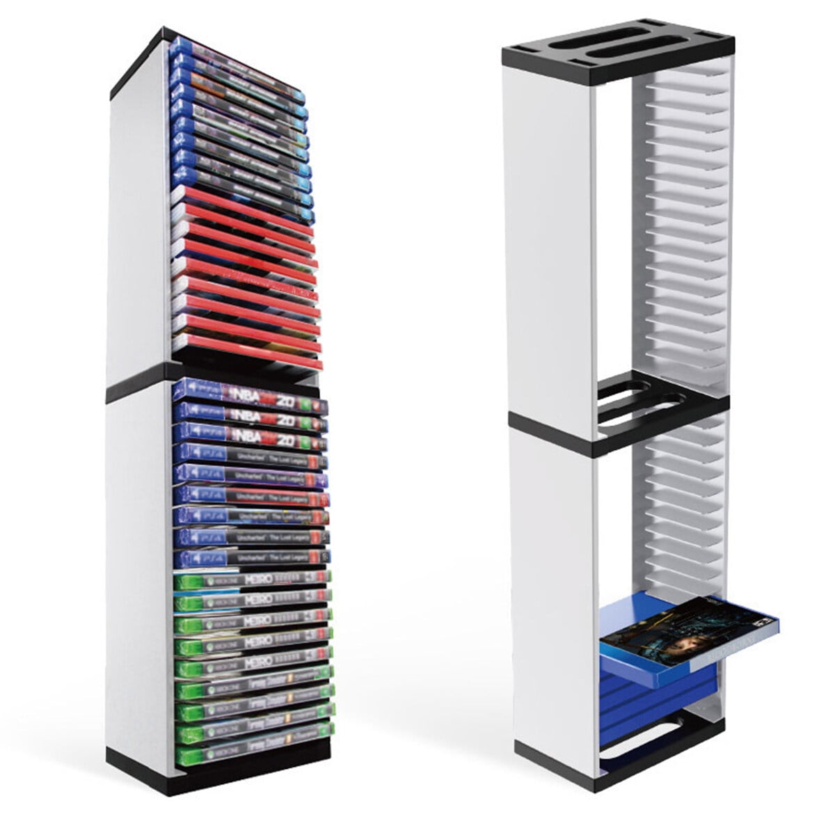 Video Game Storage Stand Tower for PS5/ PS4/ PS3/ Xbox Series S & X/Xbox one Game, Universal Game Disc Holder Vertical Stand Organizer Tower