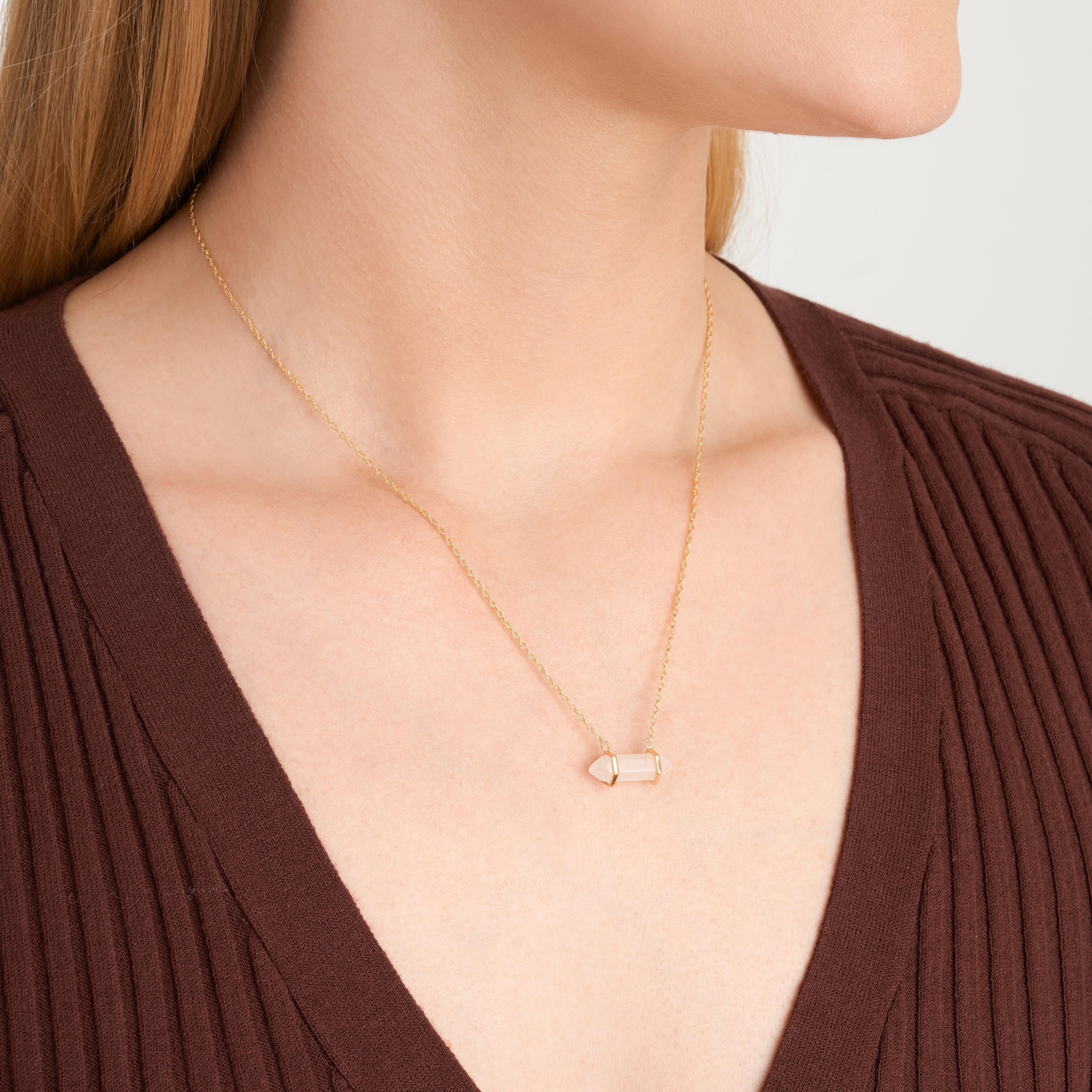 Forever Facets Genuine Rose Quartz Chakra Necklace in Yellow Gold over Sterling Silver, Adult Female