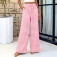 thumbnail image 5 of Yungyresw Gingham Pants Women Elastic Drawstring Waist Lightweight Casual Pants Straight Wide Leg Plaid Lounge Trousers Pink L, 5 of 7