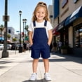 thumbnail image 2 of Landzoo Toddler Kids Girls Shorts Solid Color Elastic Waist With Pockets Summer Loose Fit Girls Overalls Shorts Size 8-9 Years Dark Blue, 2 of 9
