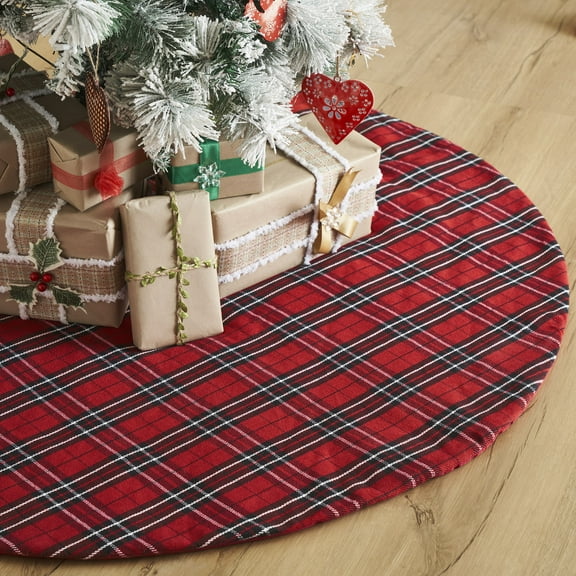 VHC Brands Red and Black Tartan Plaid Tree Skirt 48