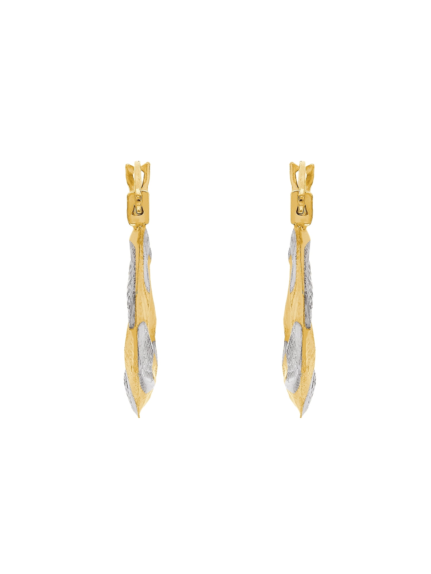 Brilliance Fine Jewelry 10K Yellow Gold with Textured Rhodium Octagon Hoop Earrings