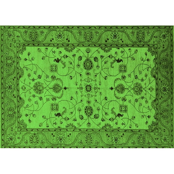 Ahgly Company Indoor Rectangle Oriental Green Traditional Area Rugs, 7' x 9'