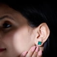 thumbnail image 5 of Rosec Jewels Princess Cut Created Emerald Solitaire Stud Earrings for Women - 8 mm - AAAA Grade, 10K White Gold, 5 of 7