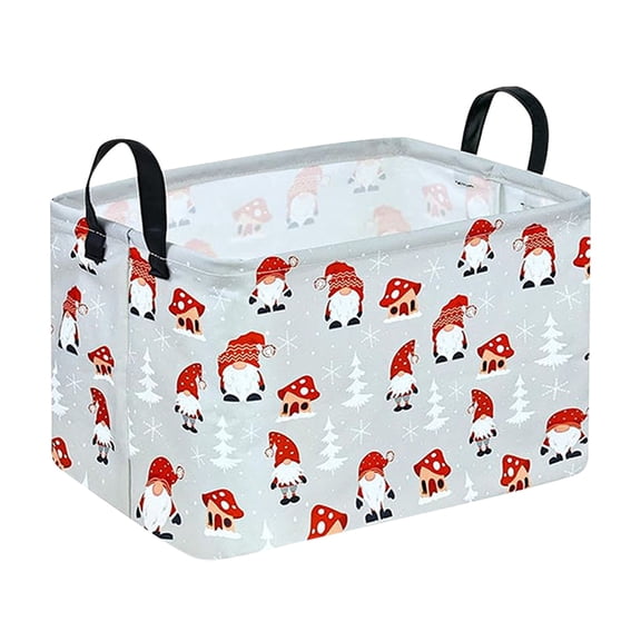 Clearance Under $3 Christmas Snack Storage Basket, Large Canvas Organizer with Leather Handles for Desktop and Shelf Organization, Style A