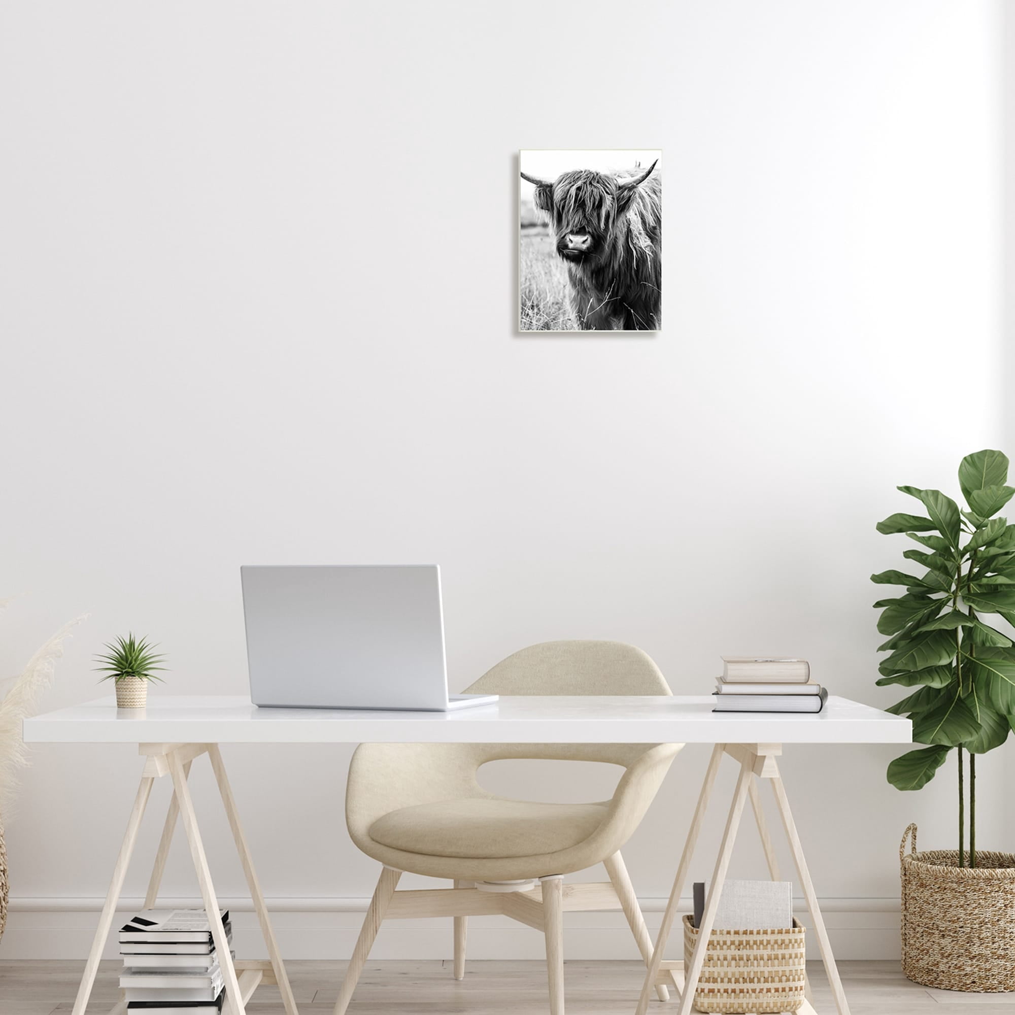 Stupell Industries Closeup Longhorn Cattle Grazing Monochrome Photography Wood Wall Art, 10 x 15, Design by Amy Brinkman