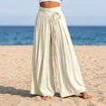 thumbnail image 7 of Women's Cotton Linen High Waist Tie Strap Pleated Wide Leg Pants, Elastic Waist Loose Pocket Resort Trousers, Soft Breathable Summer Bottoms for Travel Daily | TruHer,Beige L, 7 of 7