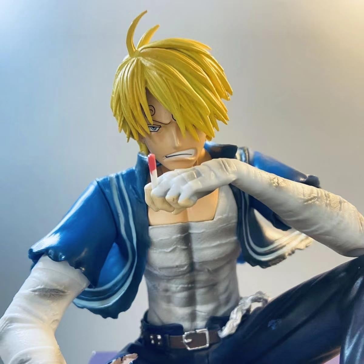 Newly Sanji Figure Sitting Battle Damaged Sanji Anime Figures 22cm/8.7inch Handmade PVC Statues Collectible Souvenirs for Anime Fans Gifts