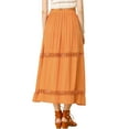 thumbnail image 3 of MODA NOVA Junior's Fabric Lace Insert Swing Elastic Waist Maxi Skirt Orange M, 3 of 5