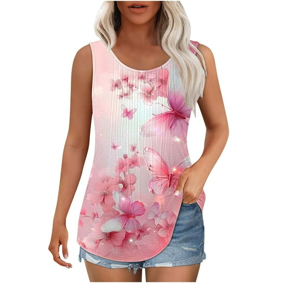 Goodeals Womens Tunic Tank Tops 2025 Cute Butterfly Sleeveless Shirts Pleated Square Neck Casual Top Loose Fit Summer Camisole Tees(Multicolor,XXXL)